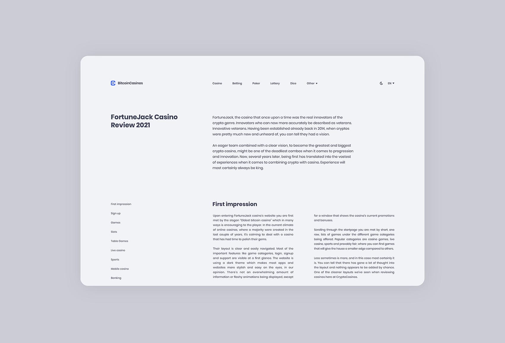 typographic layout in Gambling design - Bitcoin Casinos