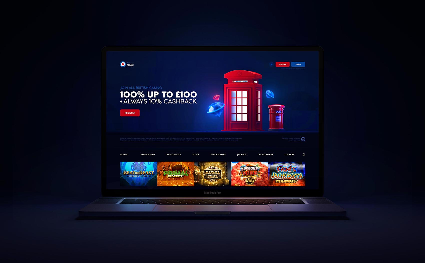 All British Casino's desktop home page from the first update