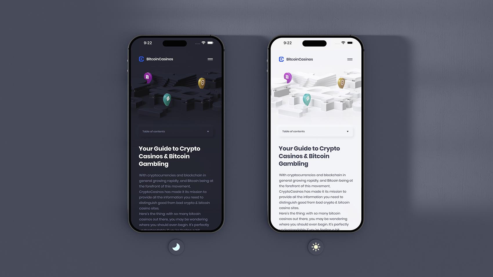 Bitcoin Casinos light and dark mode variants in iphones