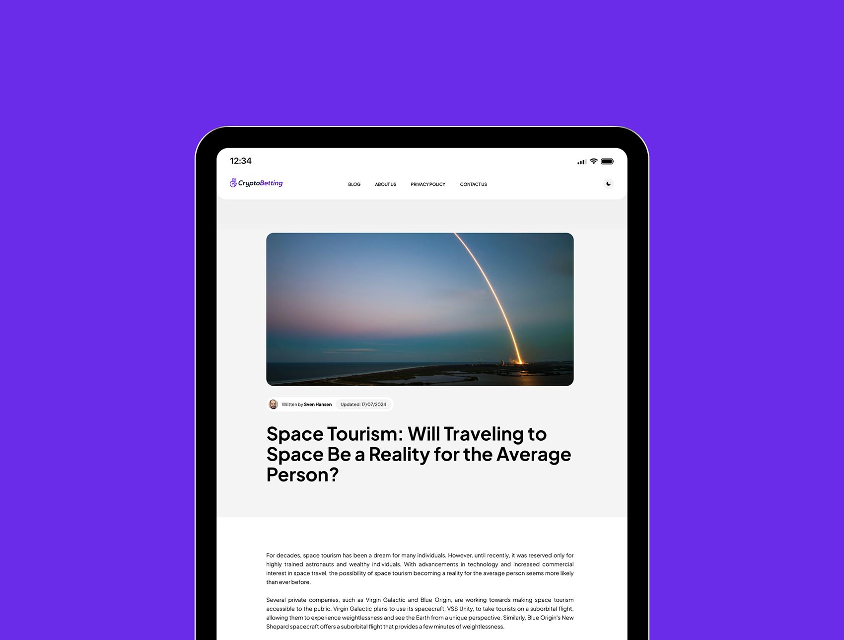 Cryptobetting.com website article page design