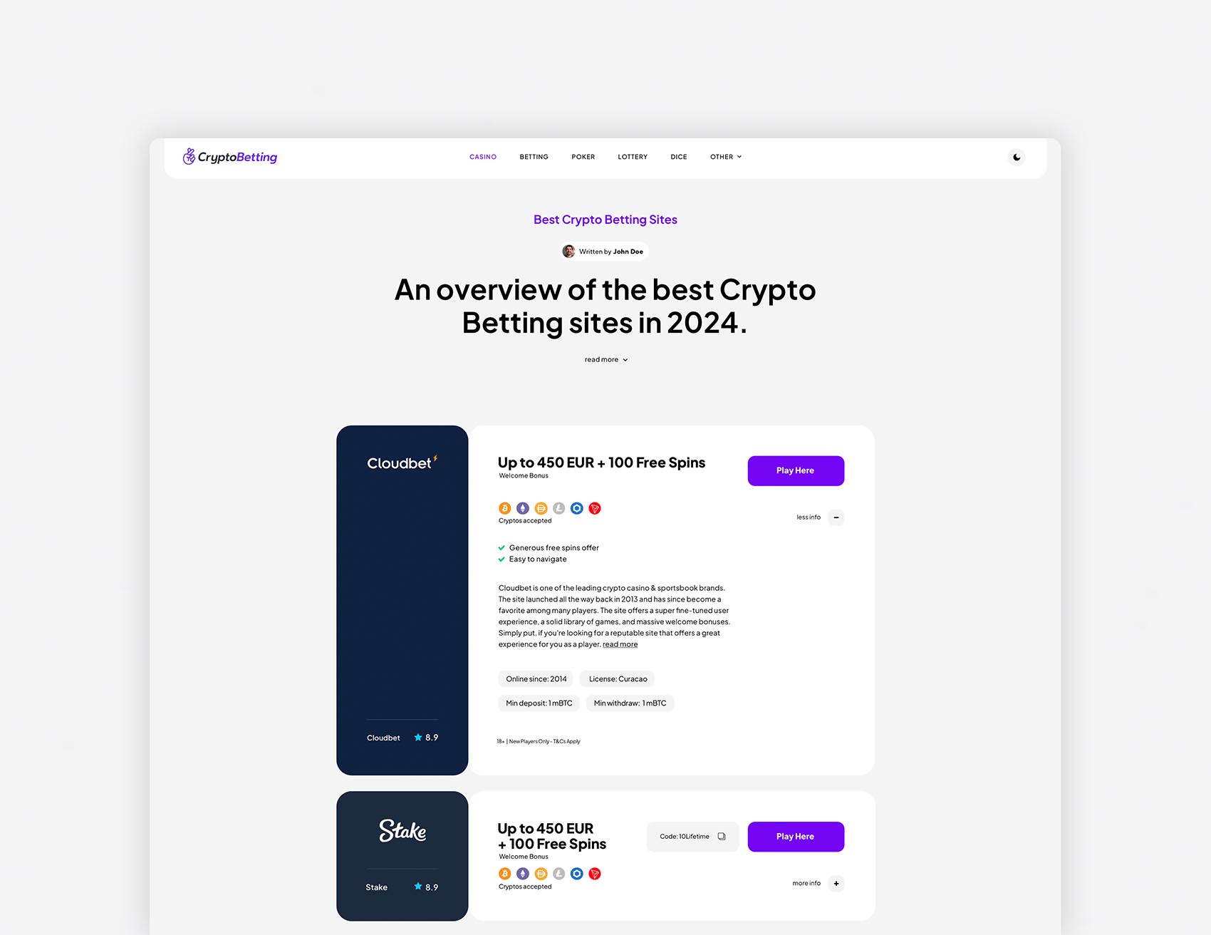 Cryptobetting.com website landing page design