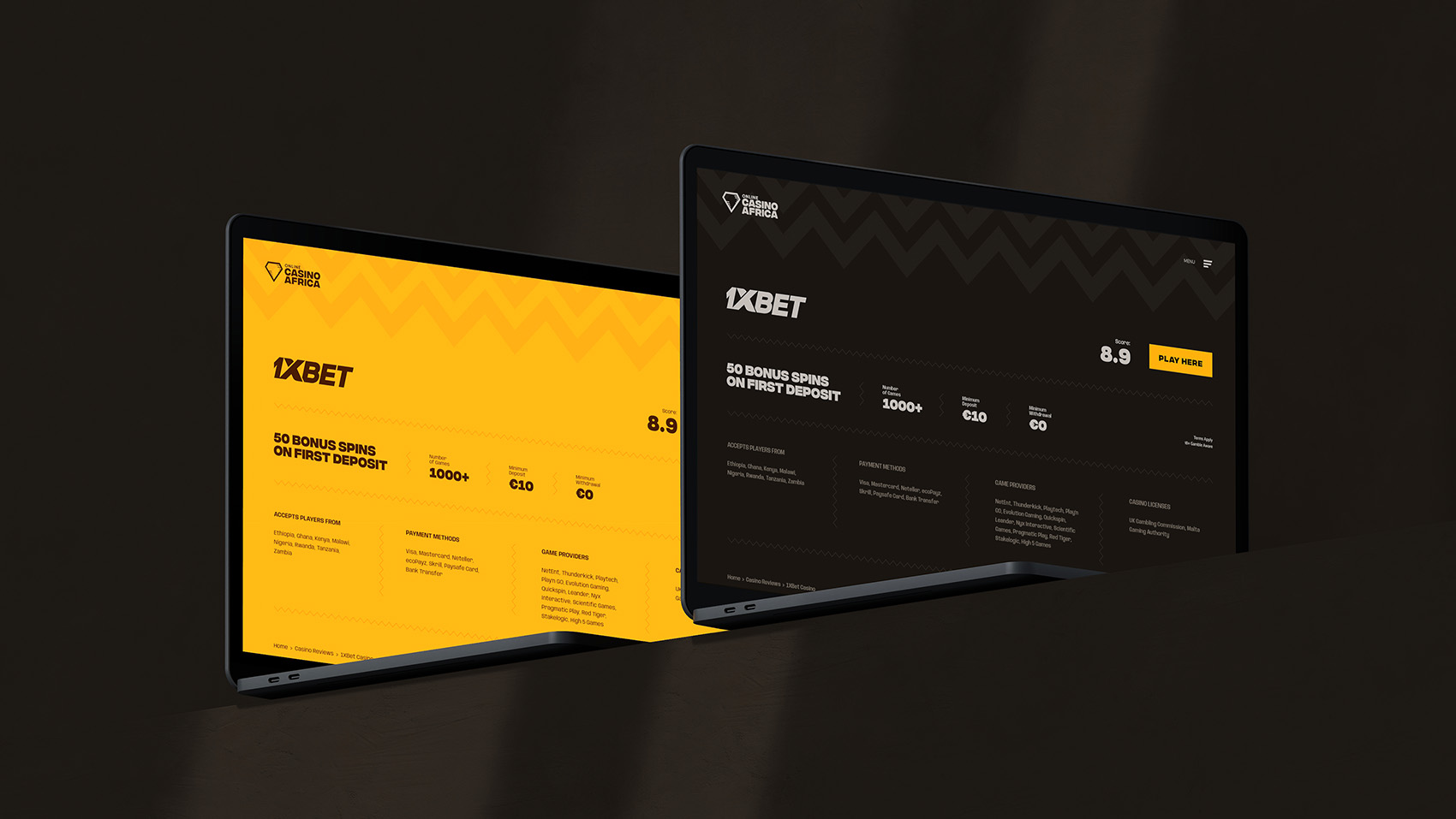 Online Casino Africa website light and dark modes