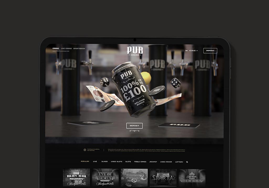 Pub Casino Website design in an ipad