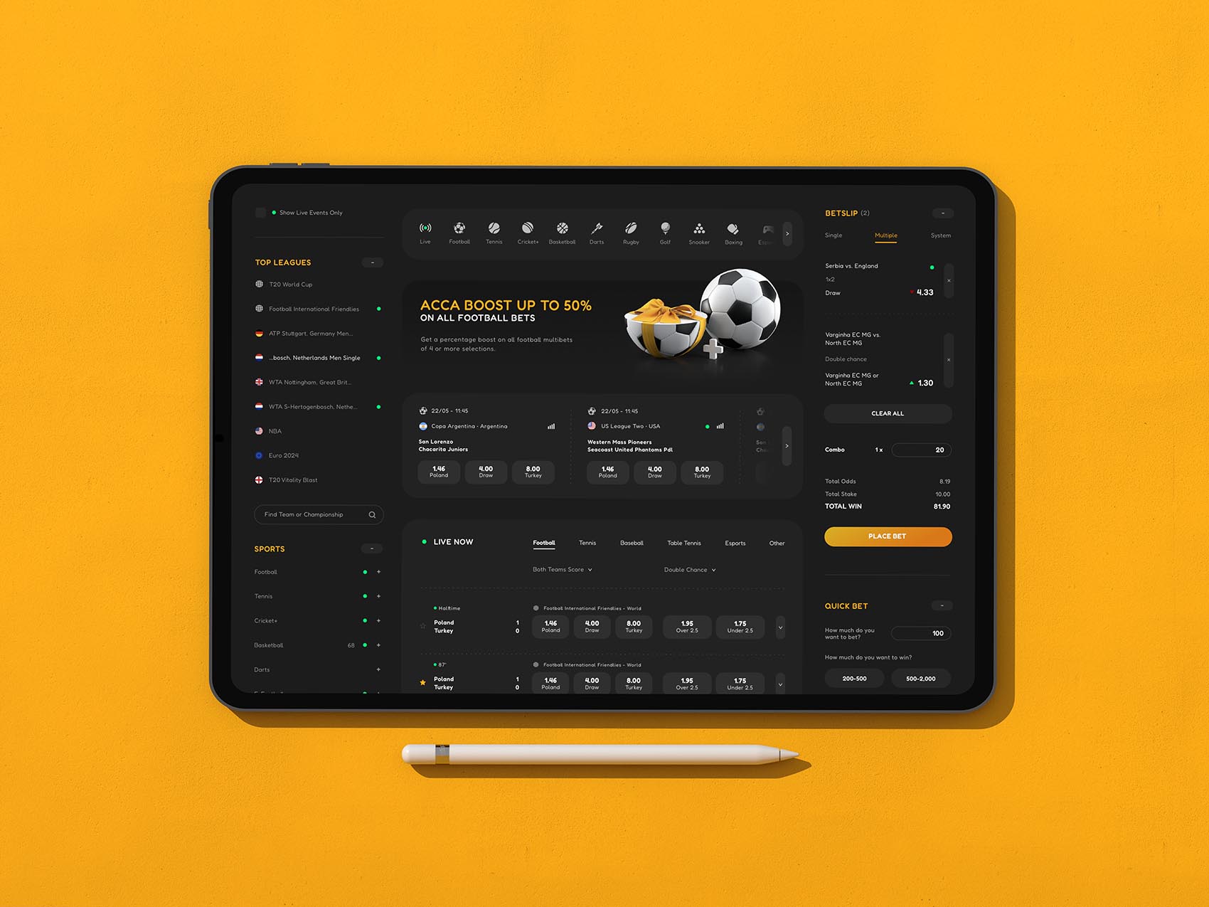 QuickBet.com sportsbook design in an ipad