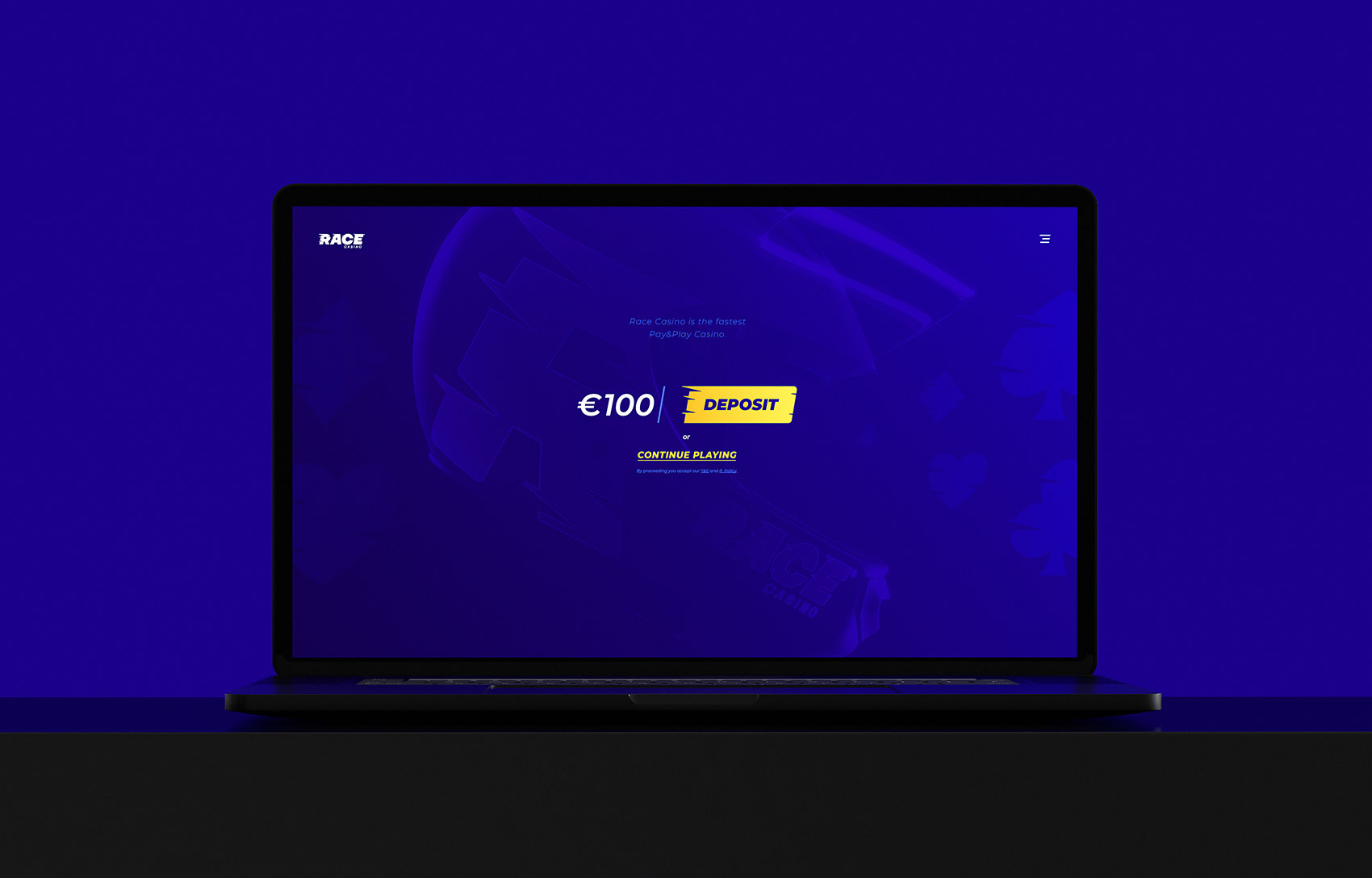 Race Casino home page design in a laptop